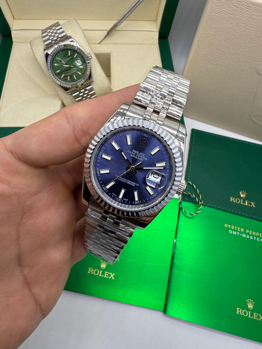Relógio Datejust azul 40 mm automático, pulseira Jubilee de aço e mostrador azul