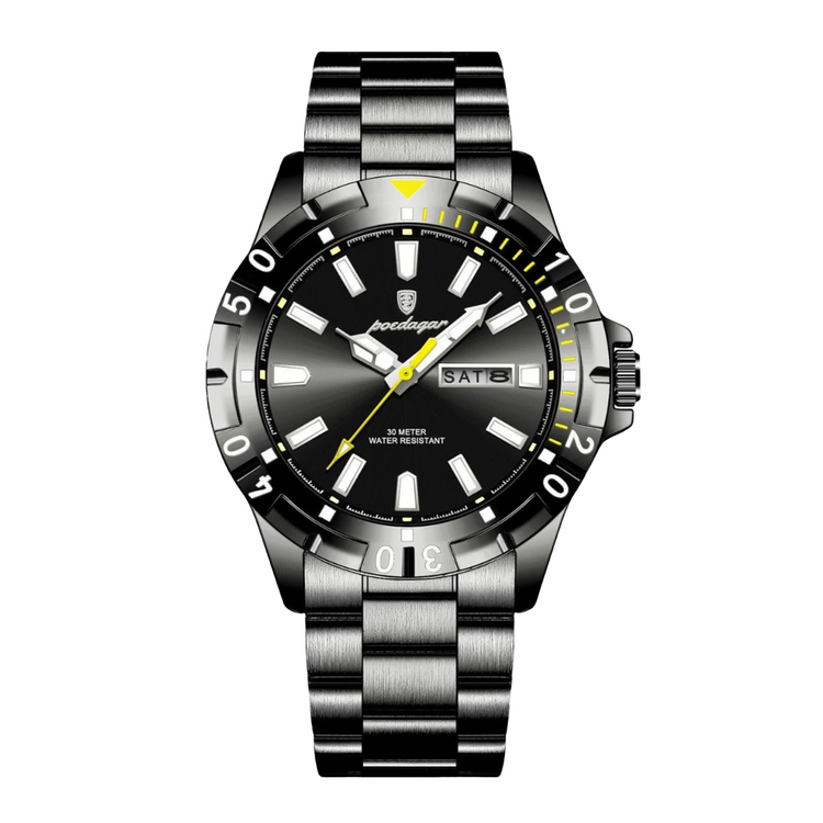 Relógio Éminence 40 mm com mostrador preto e pulseira metálica preta