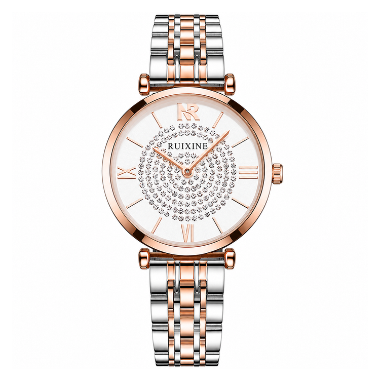 Relógio Estrela com caixa rosé e pulseira de aço bicolor prateada e rosé