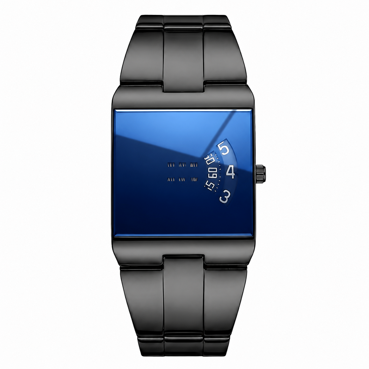 Relógio Vanguardista com pulseira preta e mostrador retangular azul