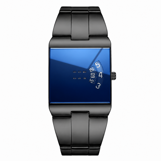Relógio Vanguardista com pulseira preta e mostrador retangular azul