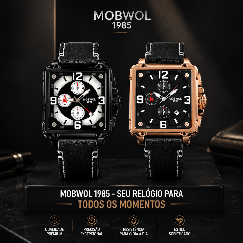 Relógio cronógrafo Cronos preto e ouro rosa, pulseira de couro preta e mostrador branco