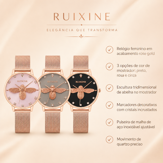 Conjunto de 3 relógios com mostrador em abelha e pulseira metal rosé