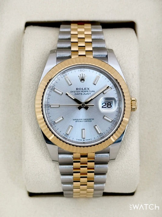 Relógio Date Just bicolor com mostrador branco e pulseira de aço e ouro