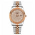 Relógio Brilhante com mostrador cravejado, pulseira prateada e detalhes rosé-dourado