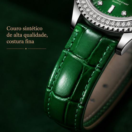Pulseira de couro verde do relógio RUIXINE com costura aparente e fivela metálica