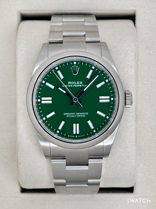 Relógio Oyster Perpetual verde com mostrador verde e pulseira de aço, 36 mm