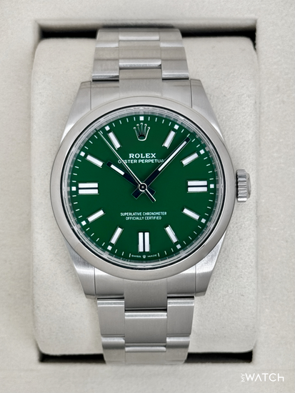 Relógio Oyster Perpetual verde com mostrador verde e pulseira de aço, 36 mm
