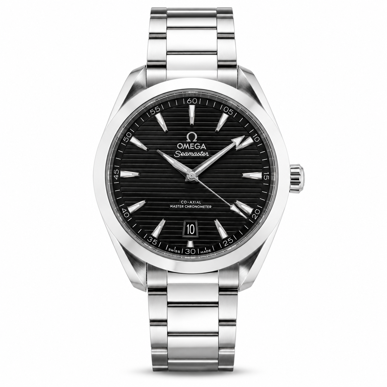 Relógio Omega Seamaster Aqua Terra em aço, mostrador preto e pulseira metálica