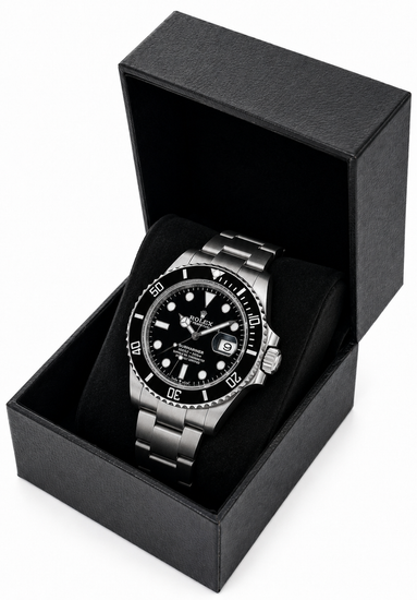 Relógio Rolex Submariner Date automático em caixa preta com almofada interna