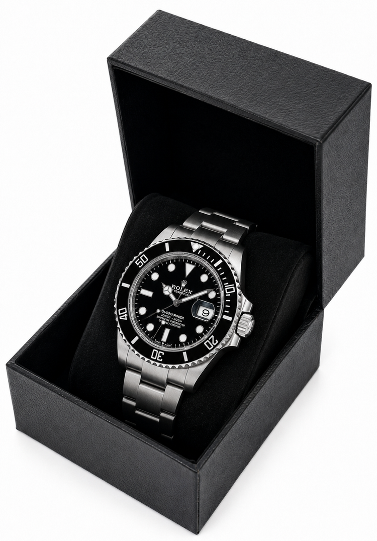 Relógio Rolex Submariner Date automático em caixa preta com almofada interna