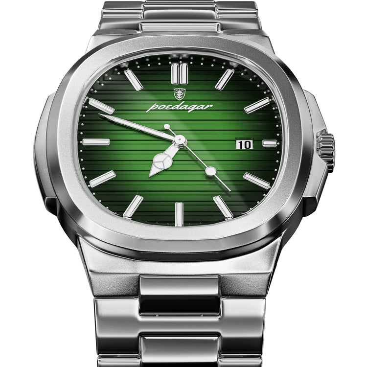 Relógio Nautilus de 41 mm com mostrador verde e pulseira metálica prateada