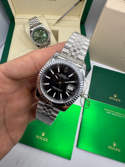 Relógio Datejust Jubilee preto 40 mm automático, mostrador preto e pulseira em aço