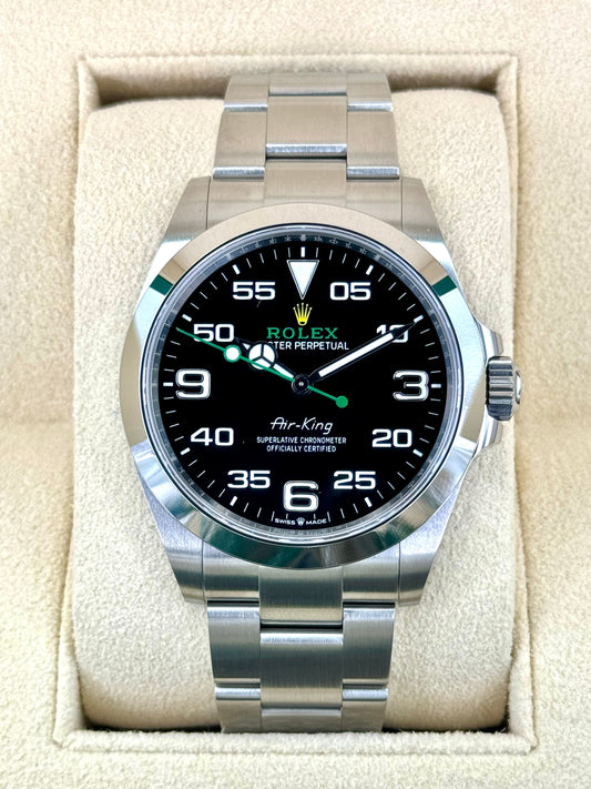 Relógio Rolex Air-King de mostrador preto automático com pulseira de aço