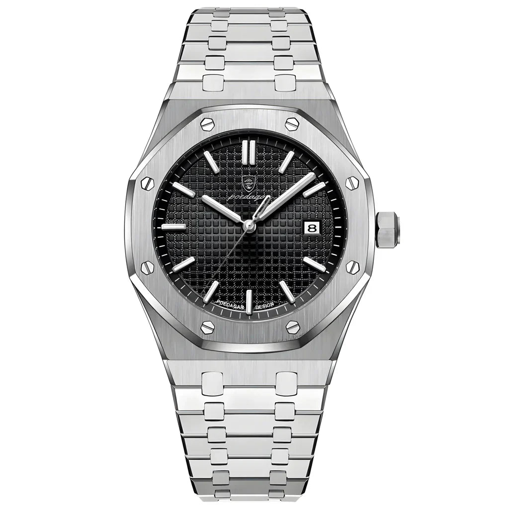 Relógio 41 mm com pulseira metálica prateada e mostrador preto