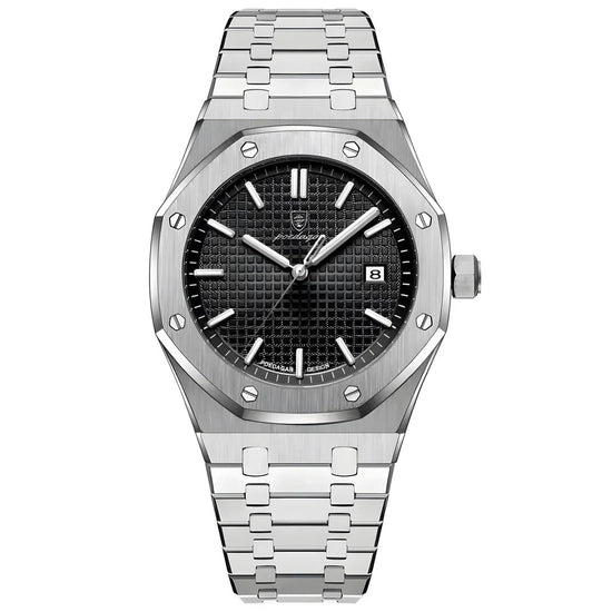 Relógio 41 mm com pulseira metálica prateada e mostrador preto