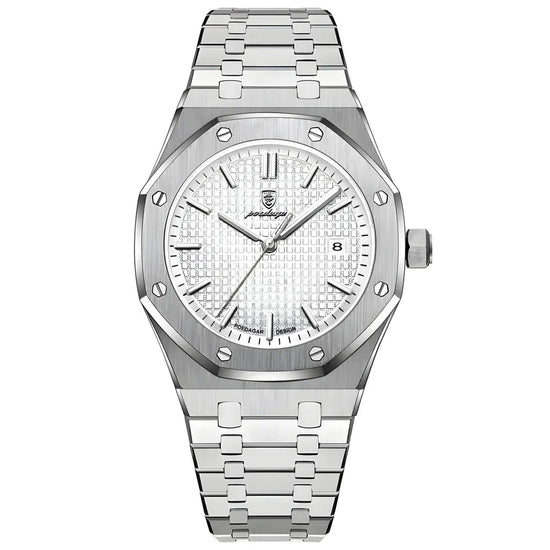 Relógio 41 mm com pulseira metálica prateada e mostrador branco