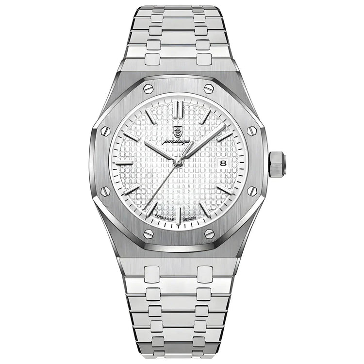 Relógio 41 mm com pulseira metálica prateada e mostrador branco