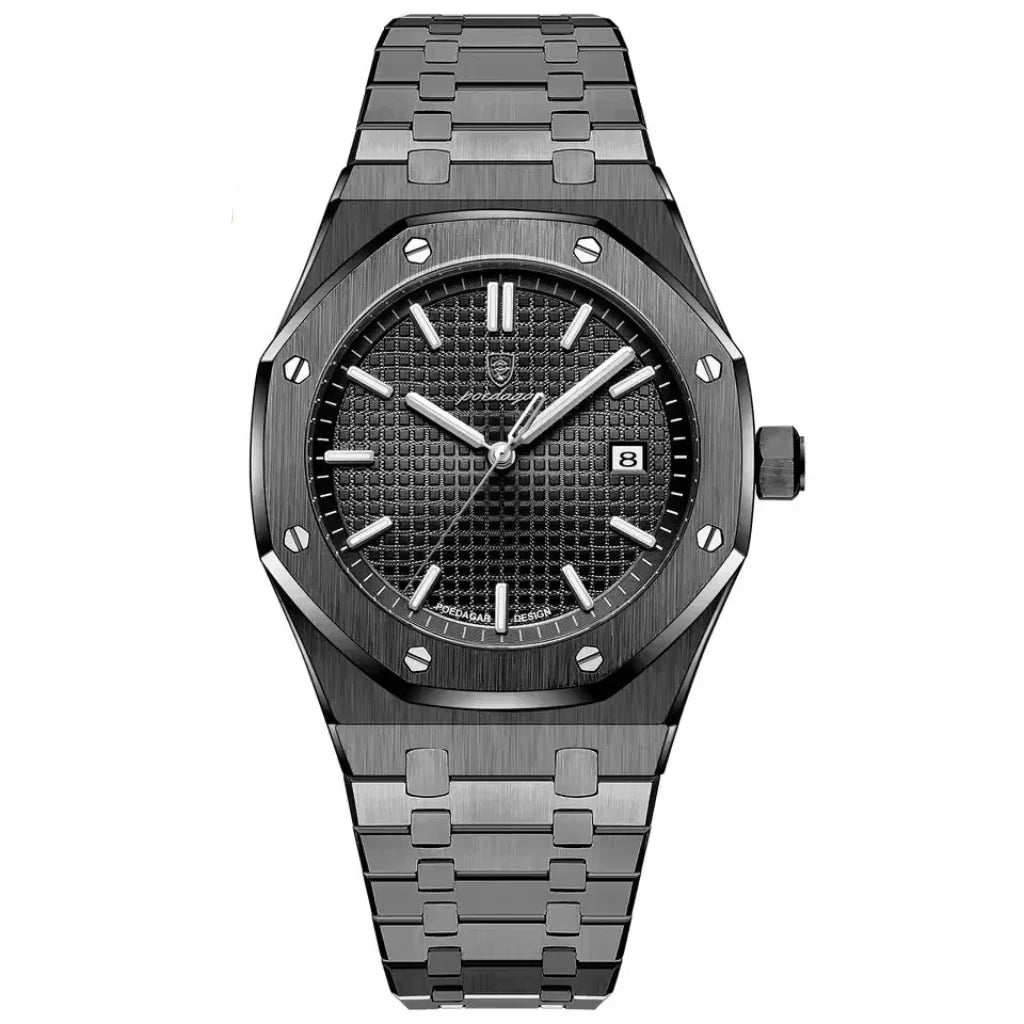 Relógio 41 mm com pulseira metálica preta e mostrador preto