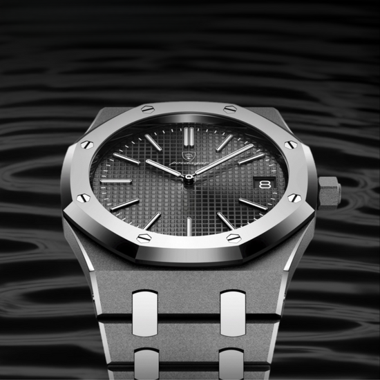 Relógio 41 mm com pulseira metálica e mostrador preto texturizado