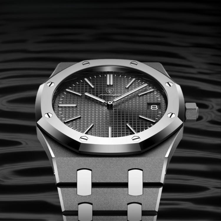 Relógio 41 mm com pulseira metálica e mostrador preto texturizado