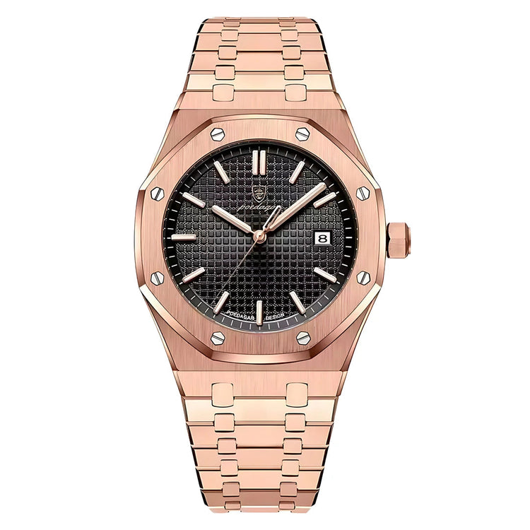Relógio 41 mm com pulseira rosé e mostrador preto texturizado