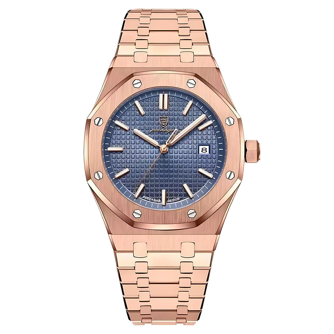 Relógio 41 mm com pulseira rosé e mostrador azul