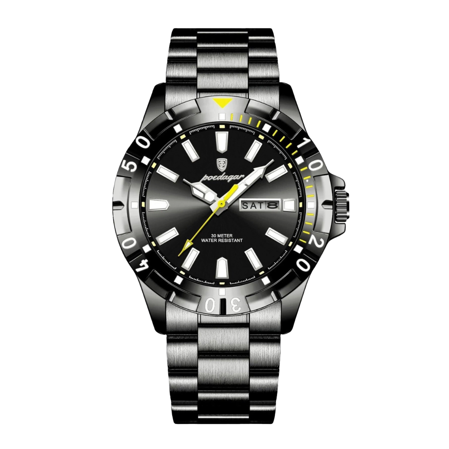 Relógio Éminence 40 mm com mostrador preto e pulseira metálica preta