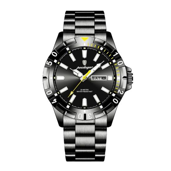 Relógio Éminence 40 mm com mostrador preto e pulseira metálica preta