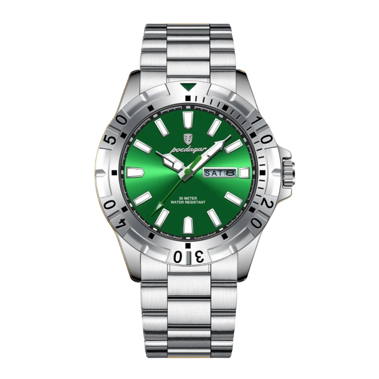 Relógio Éminence 40 mm com mostrador verde e pulseira metálica prateada