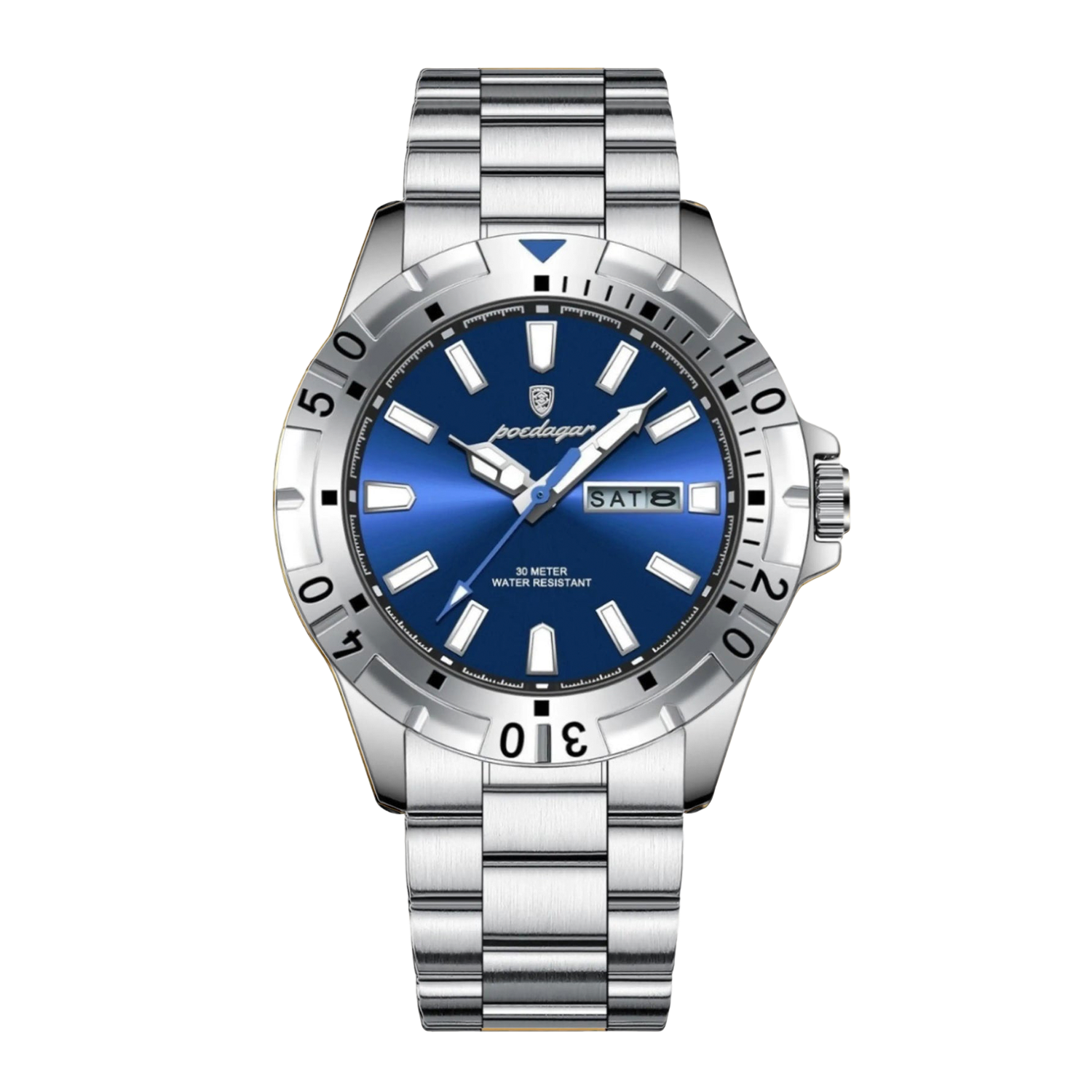 Relógio Éminence 40 mm com mostrador azul e pulseira metálica prateada
