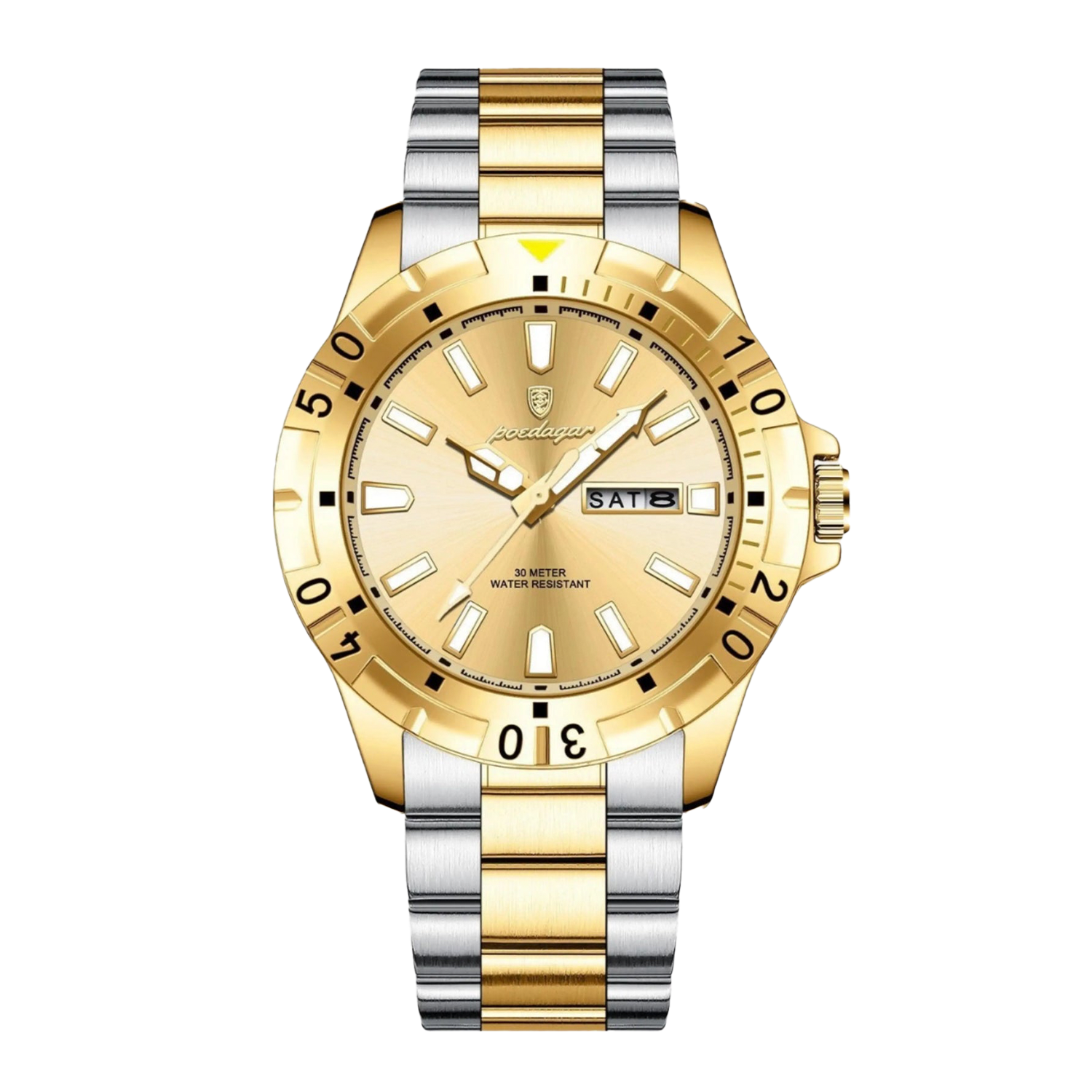 Relógio Éminence 40 mm com mostrador dourado e pulseira metálica bicolor