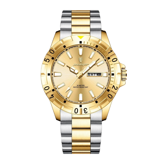 Relógio Éminence 40 mm com mostrador dourado e pulseira metálica bicolor