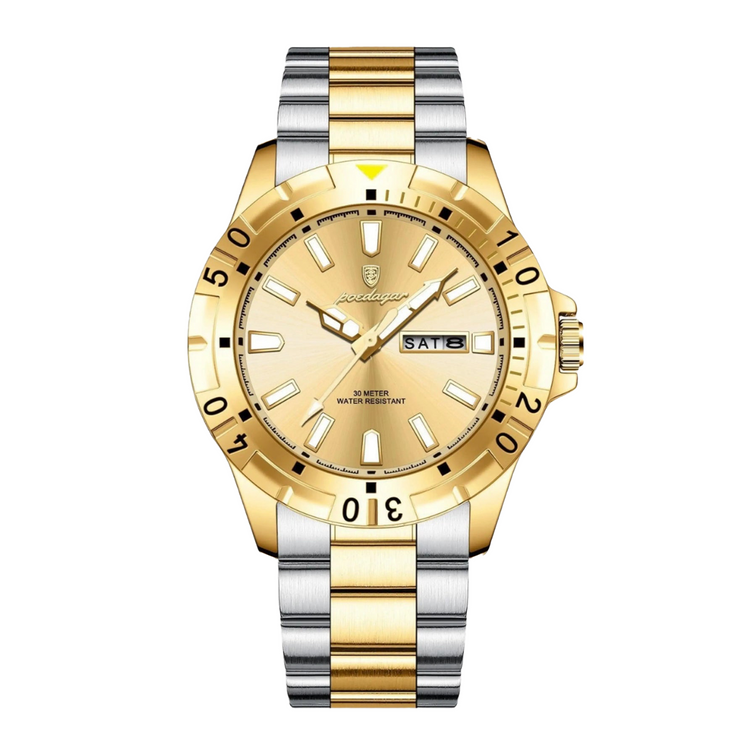 Relógio Éminence 40 mm com mostrador dourado e pulseira metálica bicolor