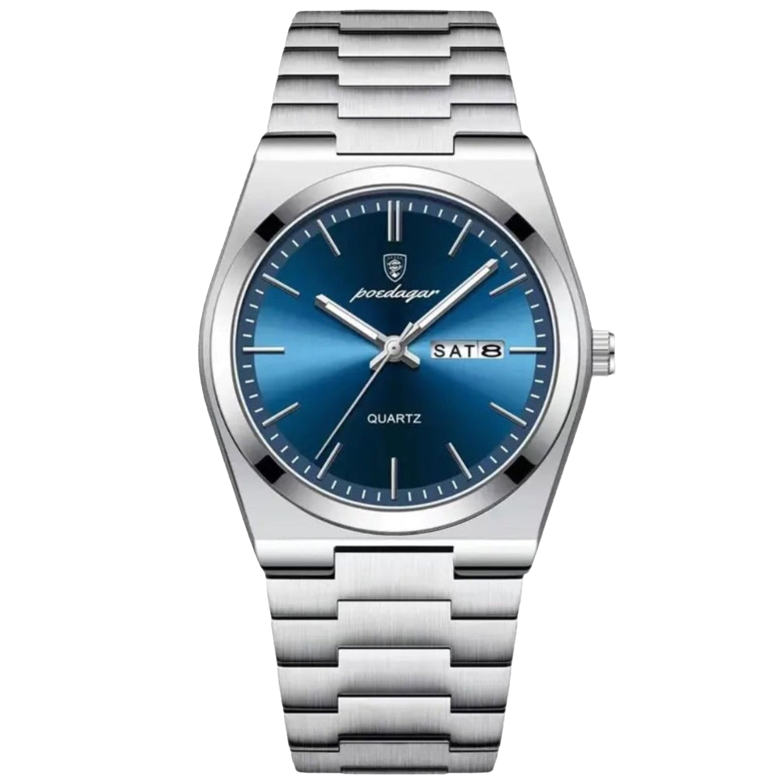 Relógio Oak Timber 41 mm com mostrador azul e pulseira metálica prateada