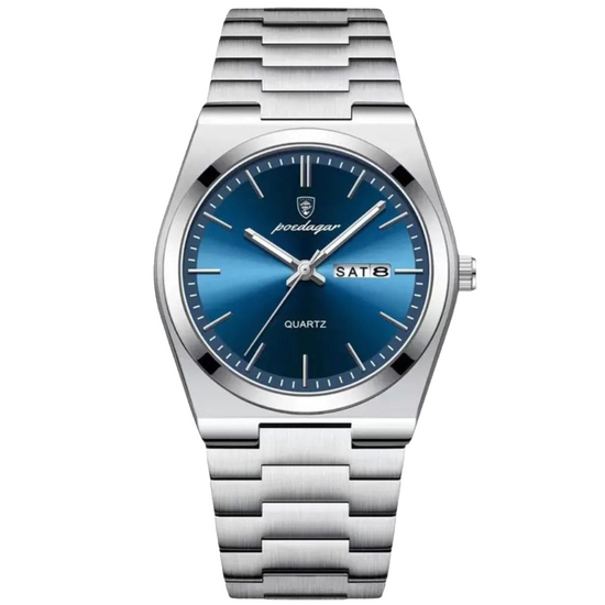 Relógio Oak Timber 41 mm com mostrador azul e pulseira metálica prateada