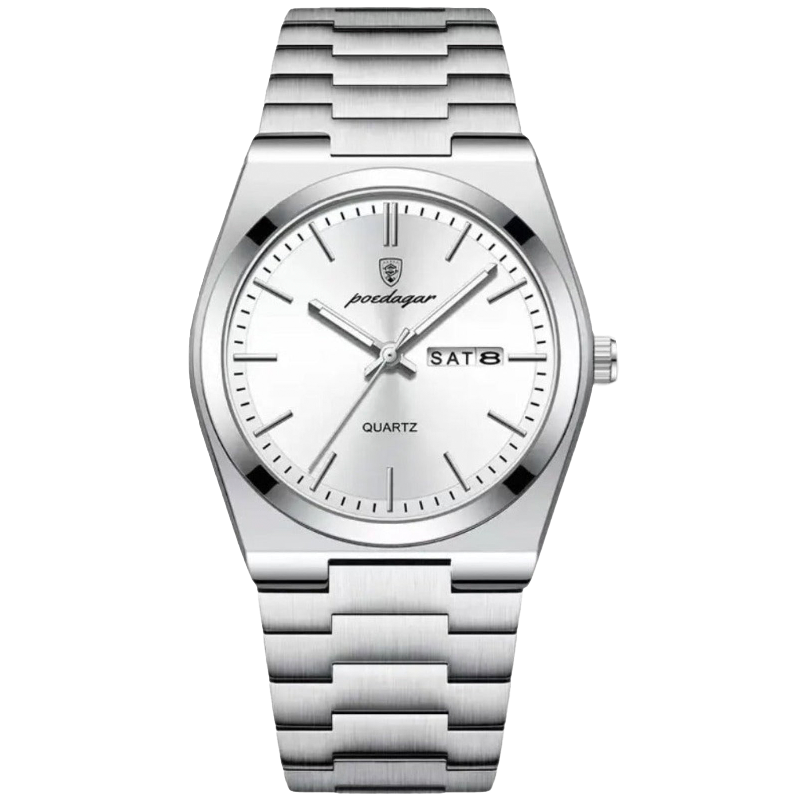 Relógio Oak Timber 41 mm com mostrador branco e pulseira metálica prateada