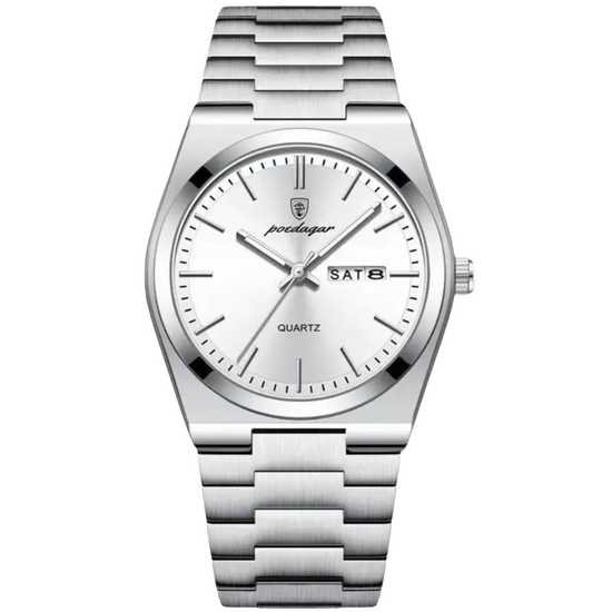 Relógio Oak Timber 41 mm com mostrador branco e pulseira metálica prateada