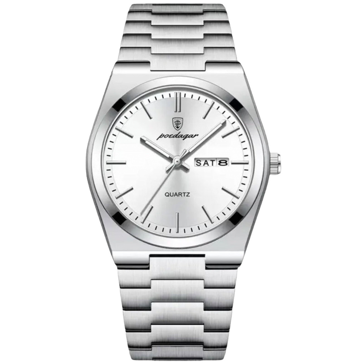 Relógio Oak Timber 41 mm com mostrador branco e pulseira metálica prateada