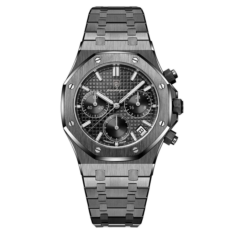 Relógio de pulso 42 mm com mostrador escuro e pulseira metálica preta