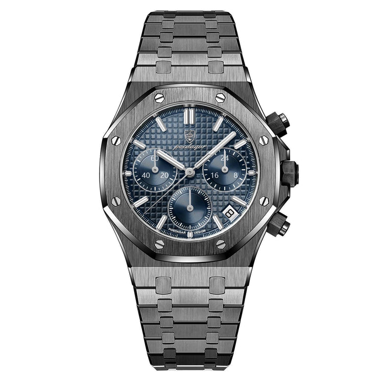 Relógio de pulso 42 mm com mostrador azul e pulseira metálica preta