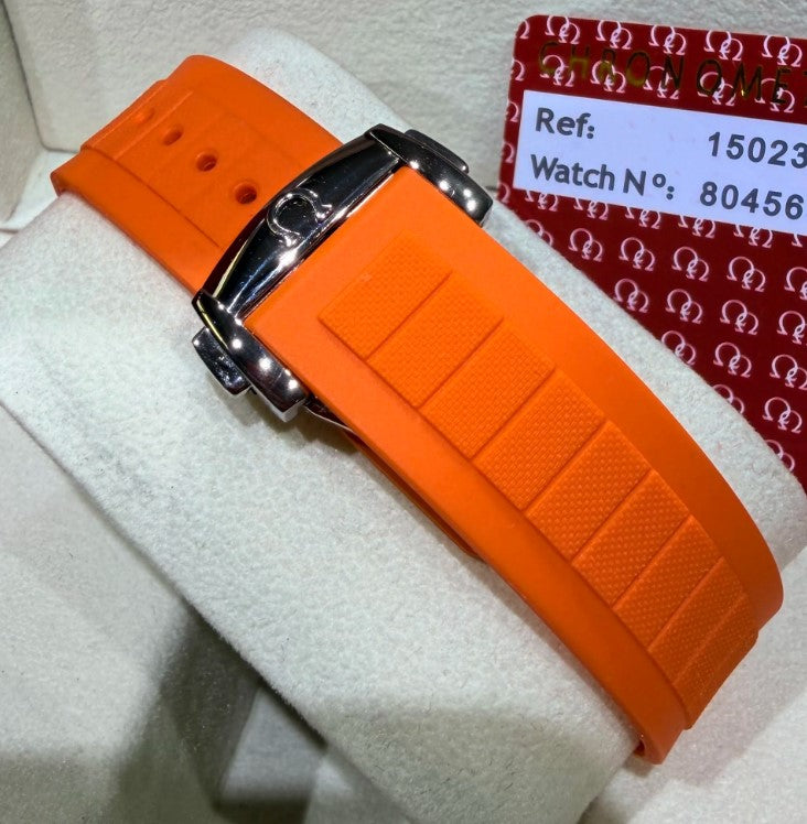 Pulseira de silicone laranja com fivela metálica para relógio Omega Seamaster