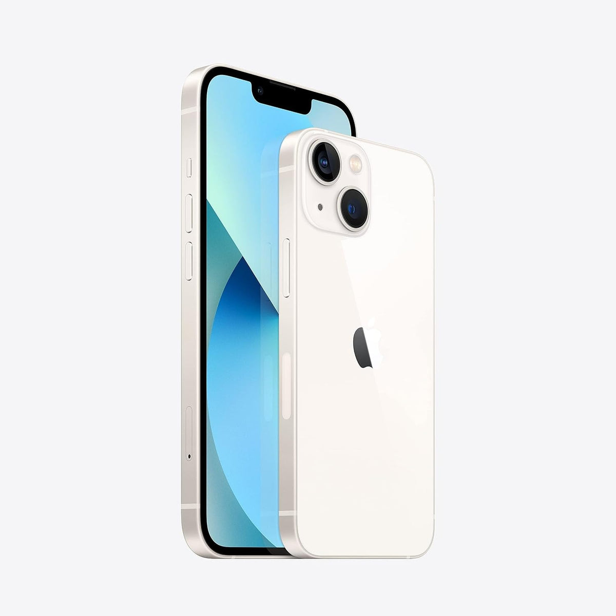 Smartphone iPhone 13 Pro branco, visão lateral com laterais e câmeras traseiras