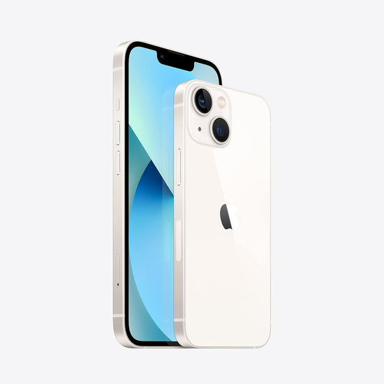 Smartphone iPhone 13 Pro branco, visão lateral com laterais e câmeras traseiras