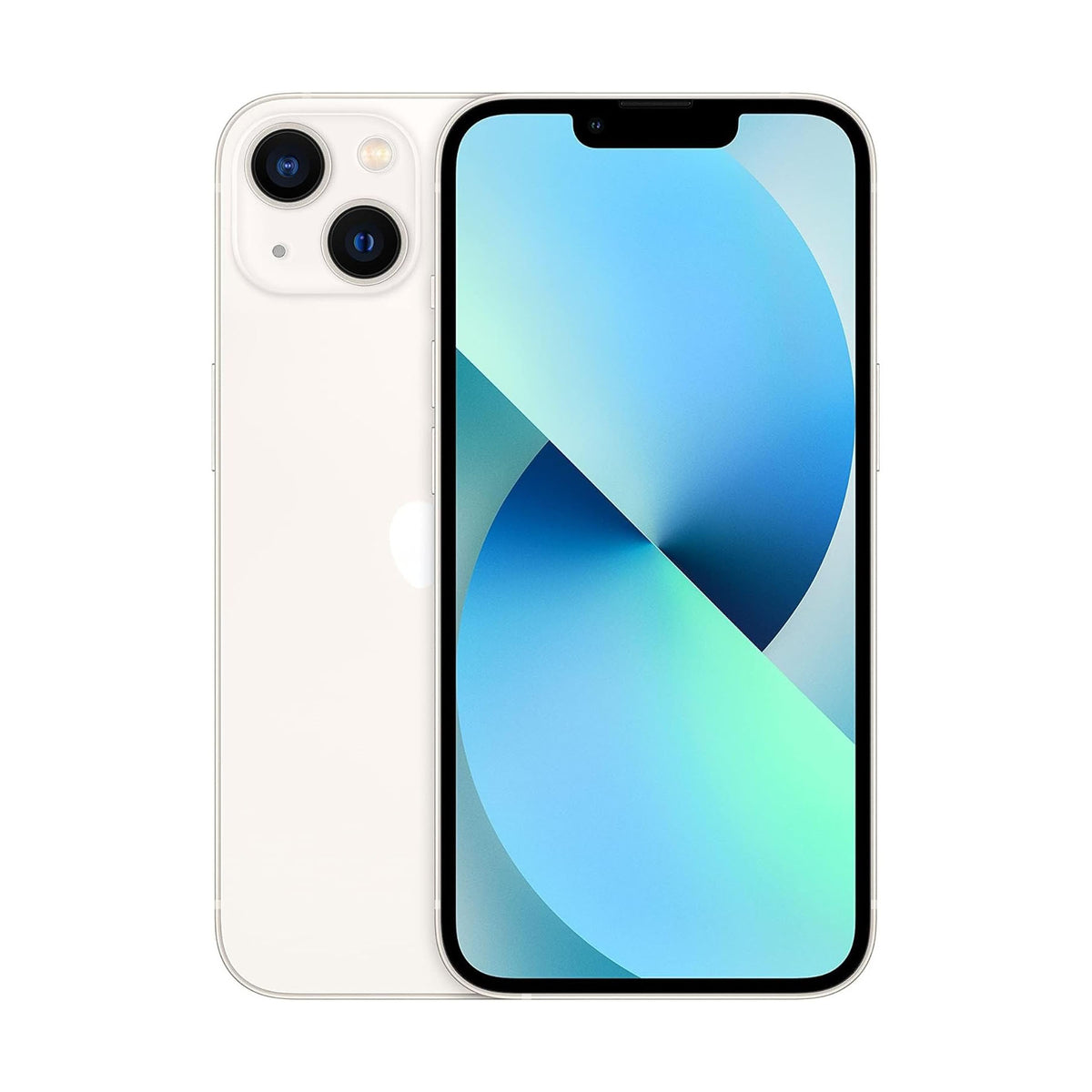 Smartphone iPhone 13 Pro branco, frente e traseira com câmeras duplas e tela colorida
