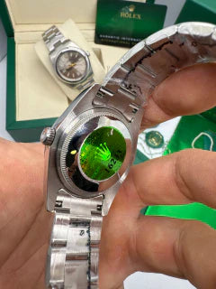 Caixa do relógio Rolex Oyster Perpetual automático em aço com aro e coroas