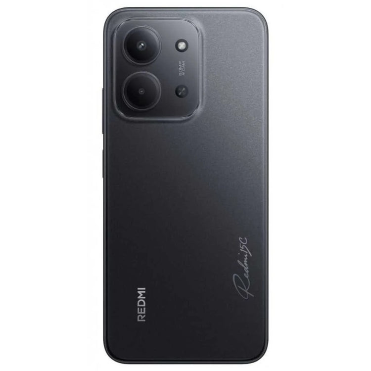 Smartphone Xiaomi Redmi 15C com traseira preta e módulo de câmera dupla