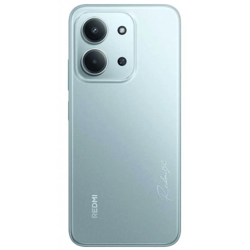 Smartphone Xiaomi Redmi 15C com traseira azul-claro e módulo de câmera dupla