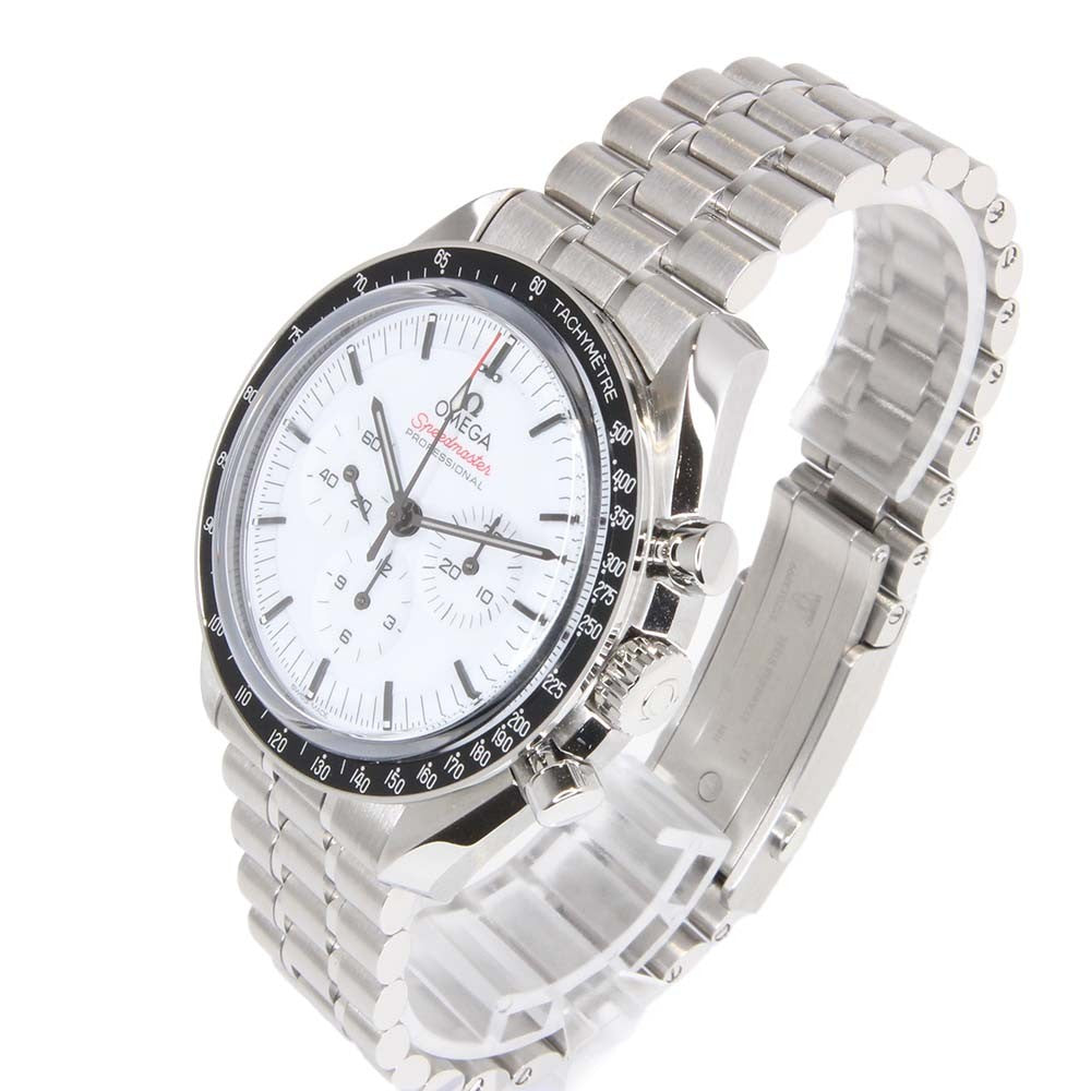 Relógio Omega Speedmaster Moonwatch branco automático com pulseira de aço e cronógrafo