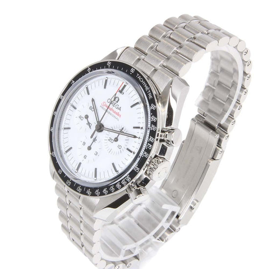 Relógio Omega Speedmaster Moonwatch branco automático com pulseira de aço e cronógrafo